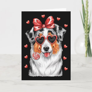 Cartão Adorável Australian Shepherd Lambe Pirulito Valent