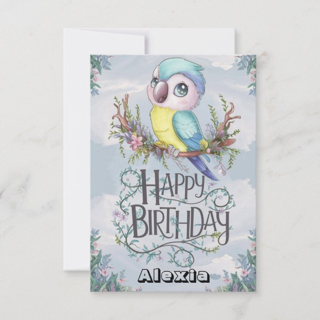 Cartão Adorável Boho Parrot Digital Birthday (Frente)