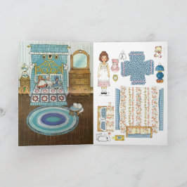 Cartão Adorável Boneca de Papel de Quarto Antigo com Xadr