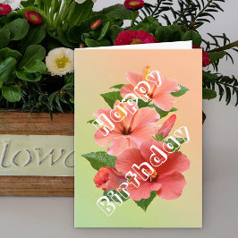 Cartão Adorável Flores Tropicais de Hibisco Vermelho Rosa