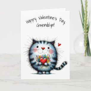 Cartão Adorável Gato Preto e Branco Feliz Dia dos Namorad