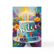 Adorável irmã feliz aniversário de bolo