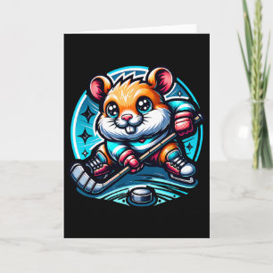 Cartão Adorável jogador de hóquei hamster patinando diver