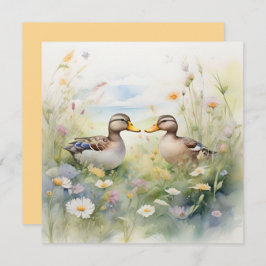 Cartão Adorável Pato Aquarela Bico a Bico Branco 