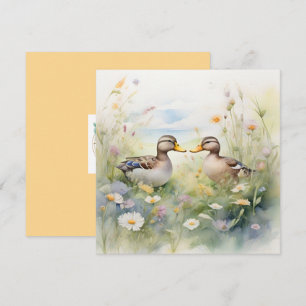 Cartão Adorável Pato Aquarela Bico a Bico Branco 