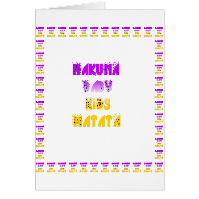 Cartão Adorável Roxo e Amarelo Hakuna Matata Baby Kids G (Frente)
