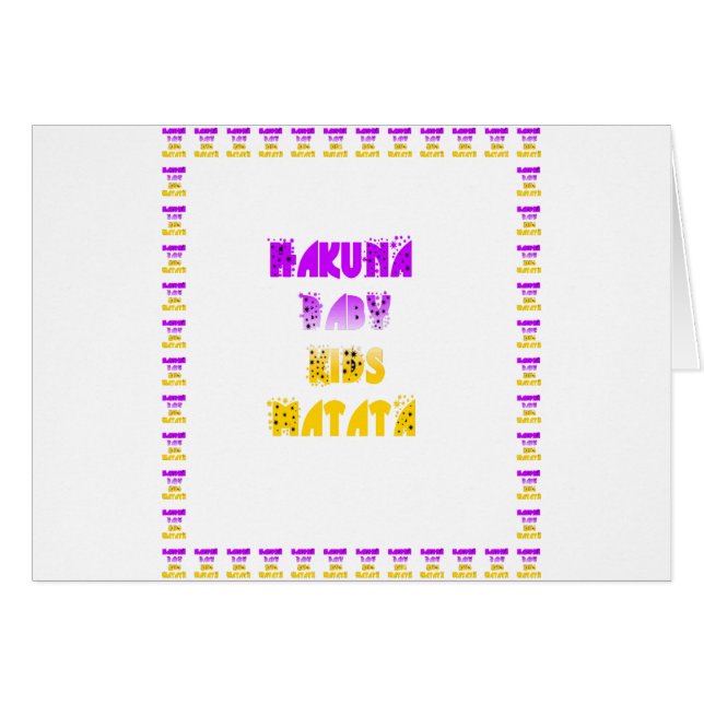 Cartão Adorável Roxo e Amarelo Hakuna Matata Baby Kids G (Frente Horizontal)