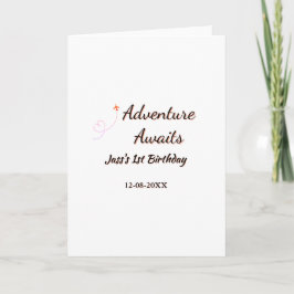Cartão Adventure awaits 1st birthday name date planeretro