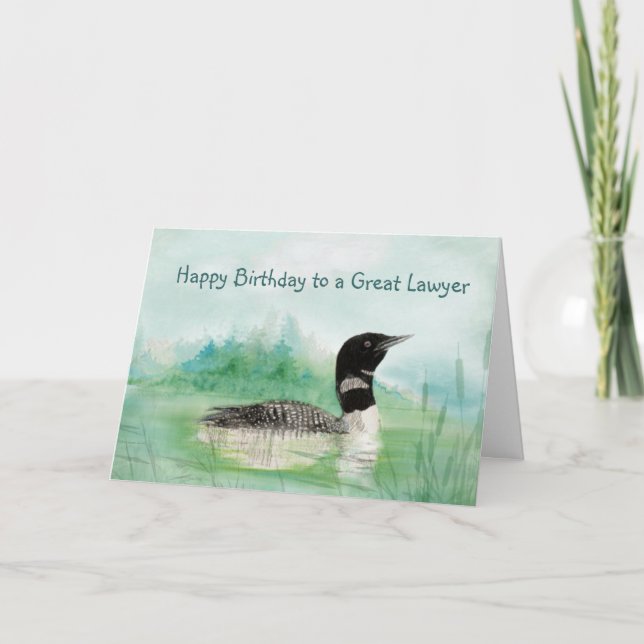 Cartão Advogado Birthday Watercolor Loon Bird Nature Art (Frente)