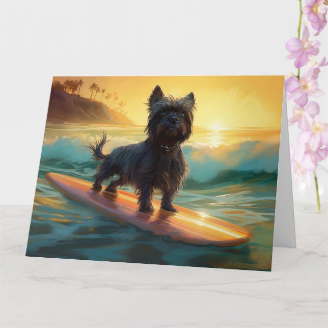 Cartão Affenpinscher Beach Surfing Painting (Orquídea)