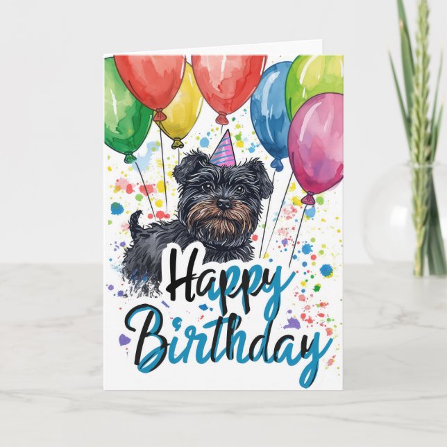 Cartão Affenpinscher com Balões Aniversário (Frente)