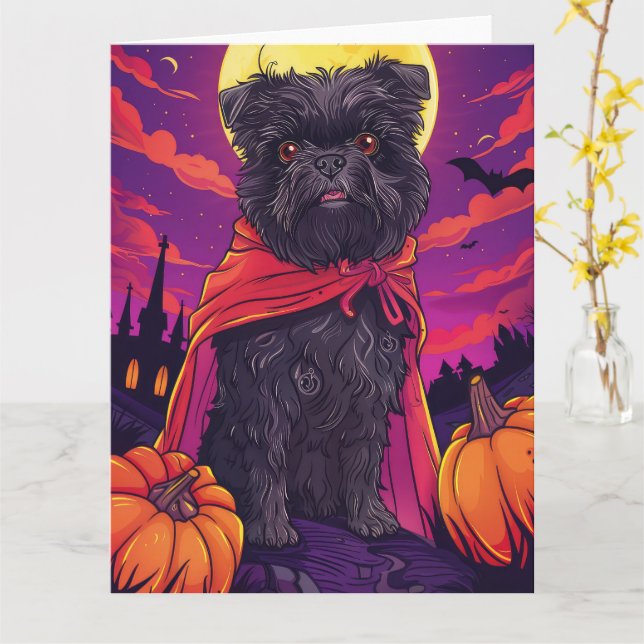 Cartão Affenpinscher de Halloween Abóboras Vampiro Assust (Flor Amarela)