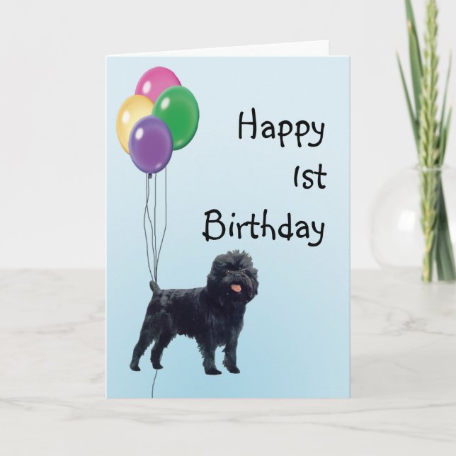 Cartão Affenpinscher Happy 1st Birthday (Frente)
