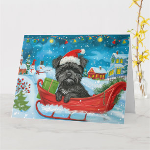 Cartão Affenpinscher no Natal da neve em Sleigh