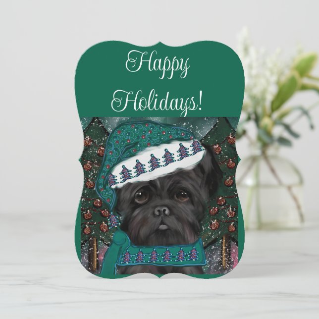 Cartão Affenpinscher Papai Noel (Em pé/Frente)
