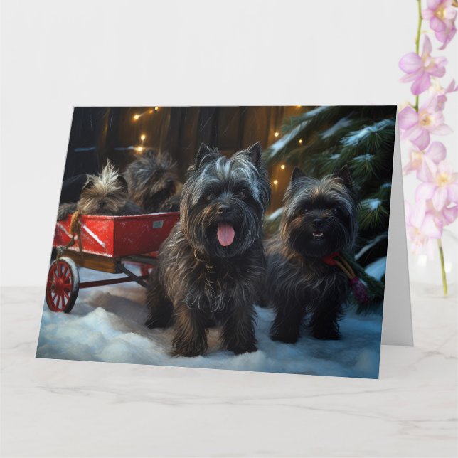 Cartão Affenpinscher Snowy Sleigh Passeia Decência de Nat (Orquídea)