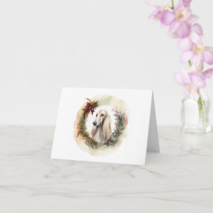 Cartão Afghan Hound Christmas Wreath Festivo Pup