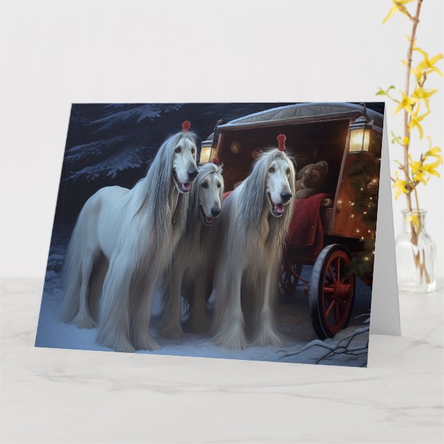 Cartão Afghan Hound Snowy Sleigh Ride Casey Decor (Flor Amarela)