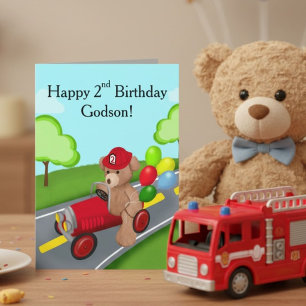 Cartão Afilhado Feliz 2º Aniversário Urso de Pelúcia Cami