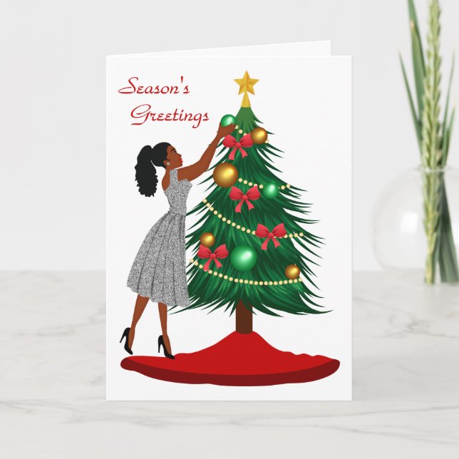 Cartão African American Christmas Card Woman (Frente)