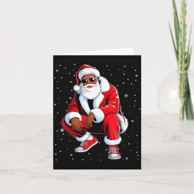 Cartão African American Funny Christmas Outfit Afro Santa (Frente)