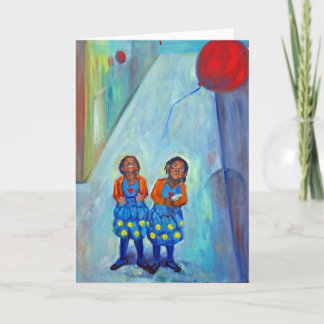 Cartão african american girls twins children balloons art
