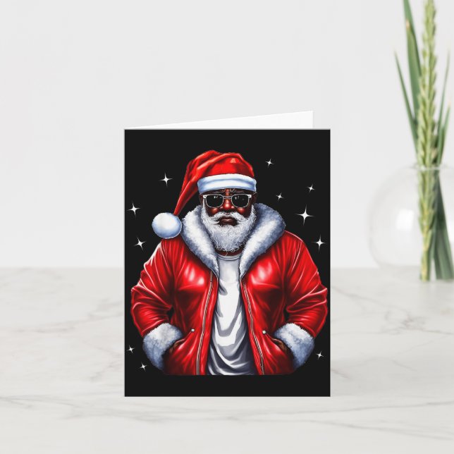 Cartão African American Santa Christmas Pajama Cool Black (Frente)