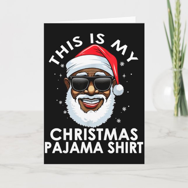 Cartão African American Santa Claus Christmas Pajama Shir (Frente)