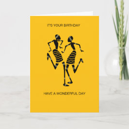 Cartão African Art Silhouette Joy Dance Orange Birthday