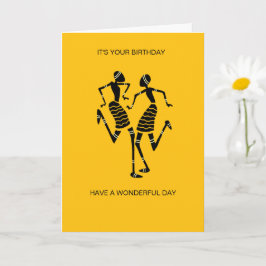 Cartão African Art Silhouette Joy Dance Orange Birthday