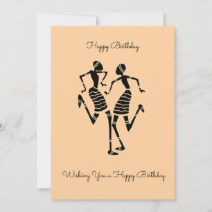 Cartão African Art Silhouette Joy Dance Orange Birthday