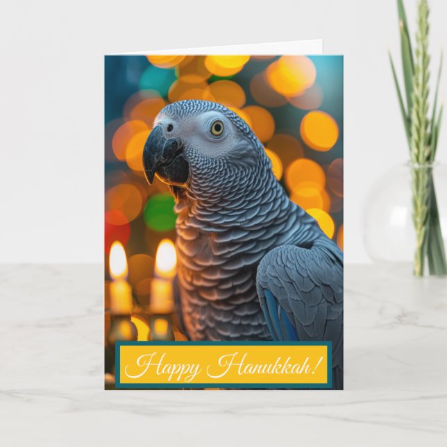 Cartão African Grey Parrot Hanukkah Card  (Frente)