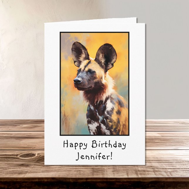 Cartão Africano Wild Dog Retrait Happy Birthday Name (Criador carregado)