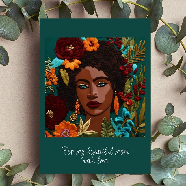 Cartão afro afrocêntrico bordado mães eserald (Criador carregado)