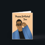 Cartão Afro-Americano Bonitão e Presente Filho Aniversári<br><div class="desc">Este cartão de aniversário legal apresenta um macho afro-americano com terno azul e camisa preta. Envie um cartão ao seu filho que seja relacionável e expresse sua mensagem da maneira que você pretendia.</div>