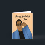 Cartão Afro-Americano Bonitão e Presente Filho Aniversári<br><div class="desc">Este cartão de aniversário legal apresenta um macho afro-americano com terno azul e camisa preta. Envie um cartão ao seu filho que seja relacionável e expresse sua mensagem da maneira que você pretendia.</div>