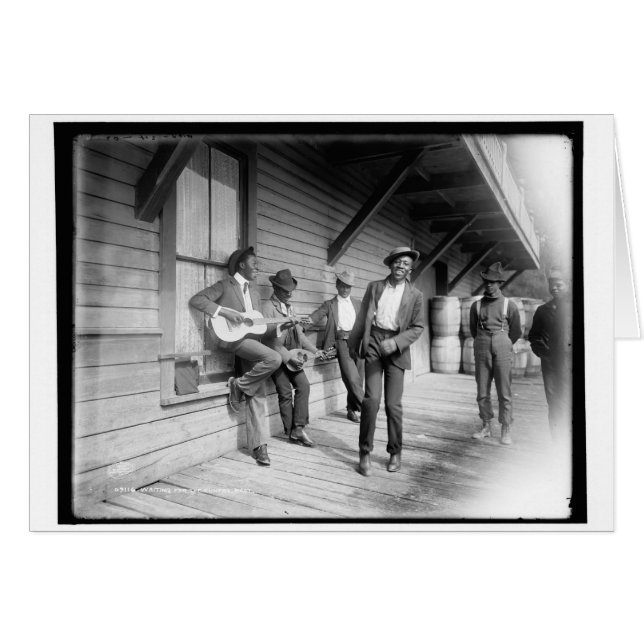 Cartão Afro-americanos à espera do barco c1902 (Frente Horizontal)
