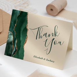 Cartão Ágata Esmeralda Verde Champanhe Casamento Obrigado