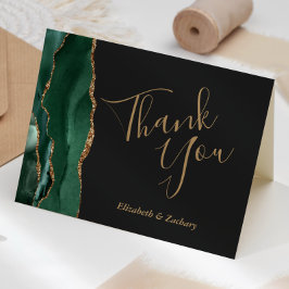 Cartão Ágata Verde Esmeralda Dourado Escuro Casamento Obr