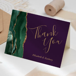 Cartão Ágata Verde Esmeralda Dourado Roxo Obrigado Casame