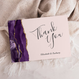 Cartão Agate Dourado Roxo Blush Casamento Flat Obrigado
