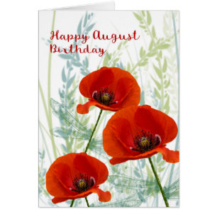 Cartão Agosto Aniversário com Poppies