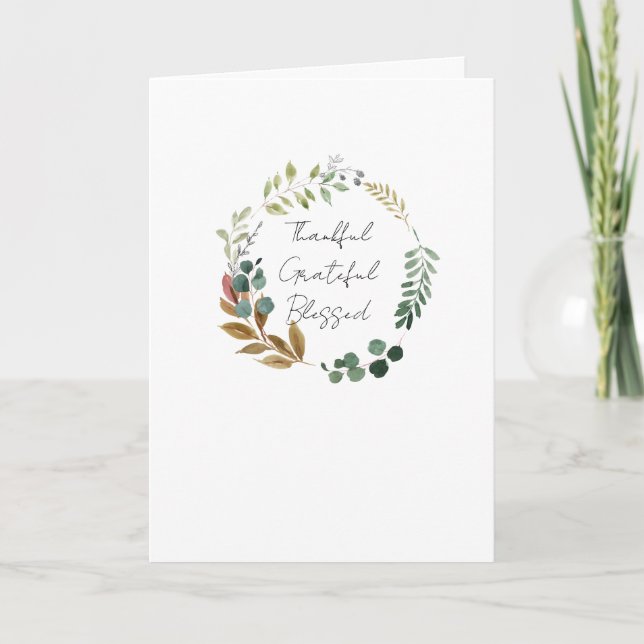 Cartão Agradecido Abençoado Grato Folha de Outono Rústico (Frente)