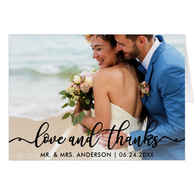 Cartão Agradecimento casamento | Fotografias com amor e O (Frente Horizontal)