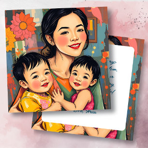 Cartão Agradecimento Colorido Abstrato à Mãe   Dia das Mã