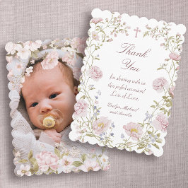 Cartão Agradecimento de Batismo Quadro Floral Blush