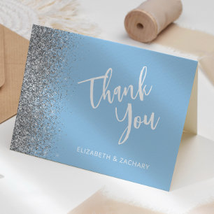 Cartão Agradecimento de Casamento Baby Blue com Brilho Pr
