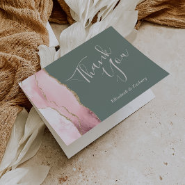 Cartão Agradecimento de Casamento Blush Ágata Dourado Ver