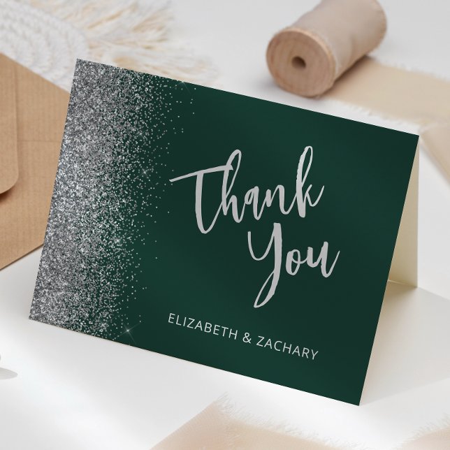 Cartão Agradecimento de Casamento Brilho Verde Esmeralda  (Criador carregado)