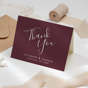 Cartão Agradecimento de Casamento Burgundy com Script Mod